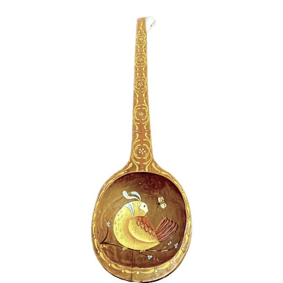 Quail Bee Decorative Spoon Tole Painted Hand Carved Vintage Wooden Giant Glued - Picture 1 of 13